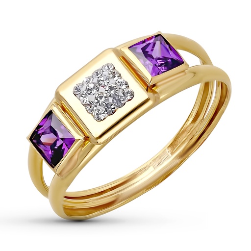 [P9K19089-AT] 9K SORTIJA ORO AMARILLO CIRCONITAS Y PIEDRA AMATISTA