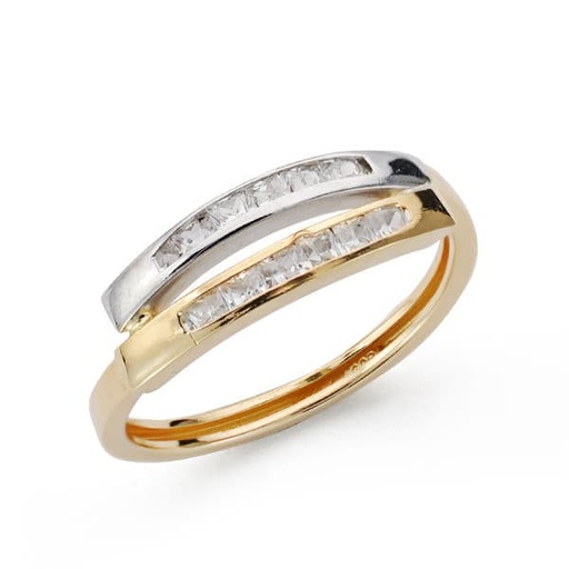[P9K19185] 9K SORTIJA ORO AMARILLO BICOLOR CON BDAS Y CIRCONITAS CARRIL.
