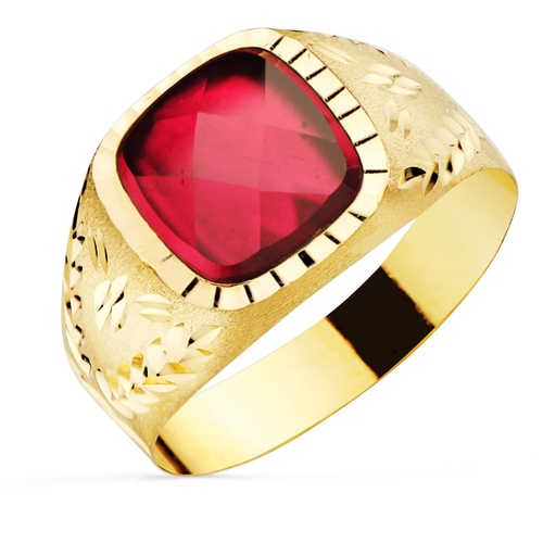 [P9K19212-RO] 9K SELLO TALLADO PIEDRA ROJA 9 MM