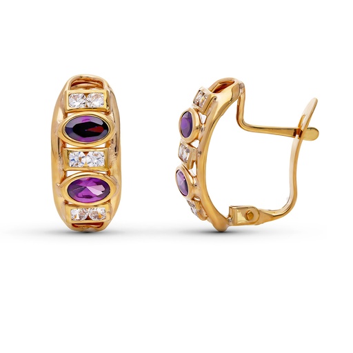 [P9K19271-1AT] 9K PENDIENTES ORO AMARILLO BANDAS CON CIRCONITAS 16X7 MM CIERRE CATALAN