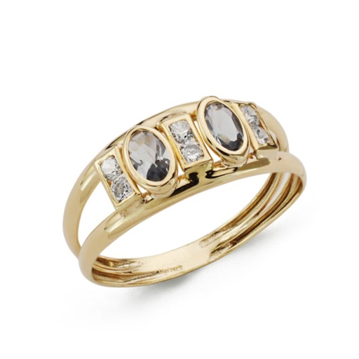 [P9K19271-AT] 9K SORTIJA ORO AMARILLO PIEDRAS OVALES CIRCONITAS