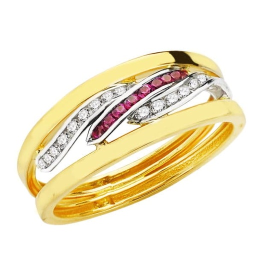 [P9K19344-RO] 9K SORTIJA BICOLOR CIRCONITAS ROJAS Y BLANCAS 7 MM