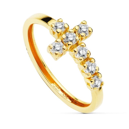 [P9K19441-OA] 9K SORTIJA ORO AMARILLO CON CRUZ DE 7 CIRCONITAS ANCHO CUERPO 2 MM