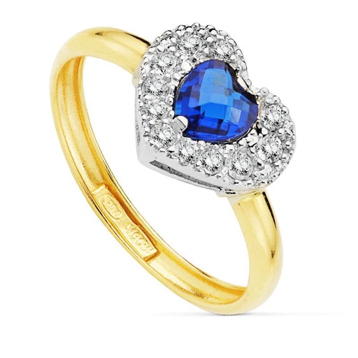 [P9K19458-AZ] 9K SORTIJA PIEDRA AZUL CORAZON 5 MM CIRCON