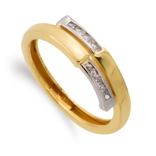 [P9K19552] 9K SORTIJA ORO BICOLOR BANDAS CON CIRCONITAS CARRIL.