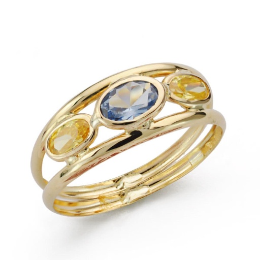 [P9K19554-AMCT] 9K SORTIJA ORO AMARILLO CON PIEDRAS AGUAMARINA Y CITRINO.