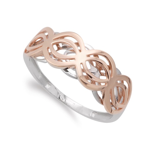 [P9K19603] 9K SORTIJA ORO BLANCO Y ROSA FANTASIA CALADOS BICOLOR ANCHO 8 MM