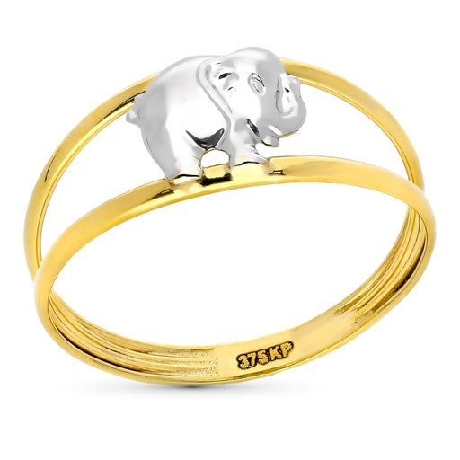 [P9K19604] 9K SORTIJA ORO BICOLOR ELEFANTE MINIMAL ANCHO TOTAL 7.50 MM