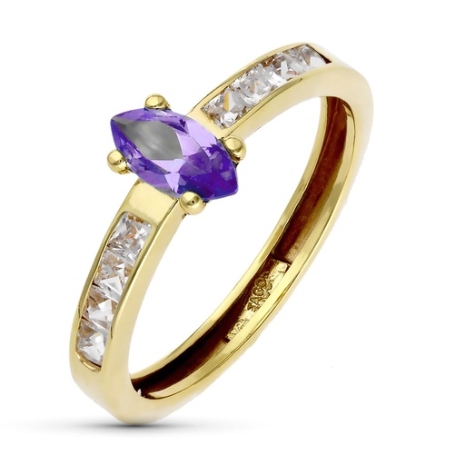 [P9K19605-AT] 9K SORTIJA ORO AMARILLO PIEDRA AMATISTA Y CIRCONITAS