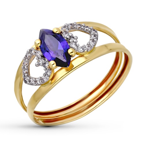 [P9K19606-AZ] 9K SORTIJA ORO BICOLOR PIEDRA AZUL Y CIRCONITAS