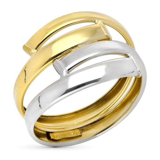 [P9K19610] 9K SORTIJA ORO BICOLOR BANDAS BRILLO ANCHO TOTAL 14 MM
