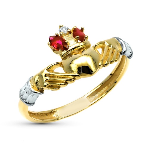 [P9K19642] 9K SORTIJA ORO AMARILLO CLADAGH RUBI ANCHO TOTAL 10 MM