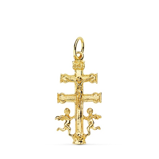[P9K200321] 9K CRUZ CARAVACA ORO AMARILLO CON CRISTO 31X16 MM