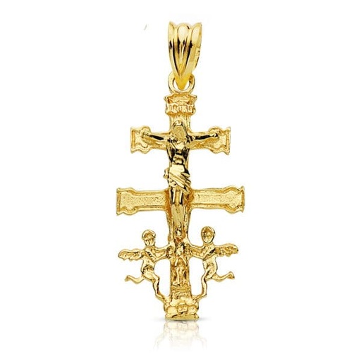 [P9K200489] 9K CRUZ CARAVACA ORO AMARILLO CON CRISTO 28X14 MM