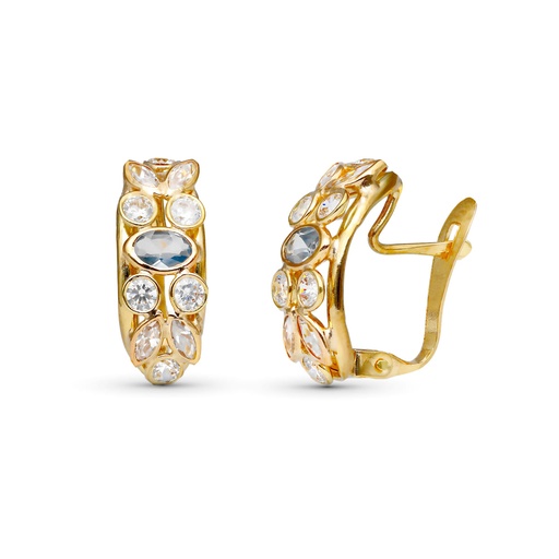 [P9K20374-1AM] 9K PENDIENTES ORO AMARILLO CON AGUAMARINA 16X7 MM CIERRE CATALAN