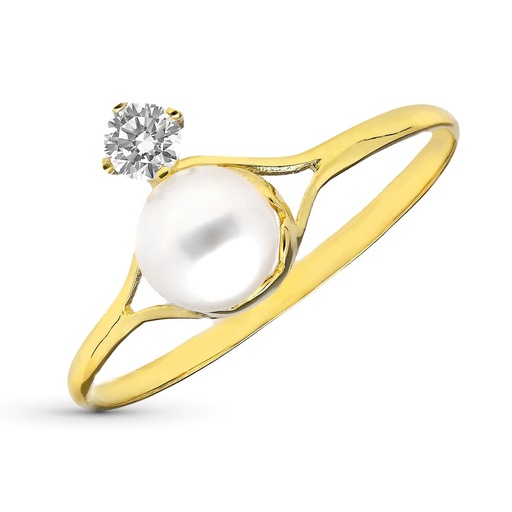 [P9K20452-2] 9K SORTIJA PERLA Y CIRCONITAS