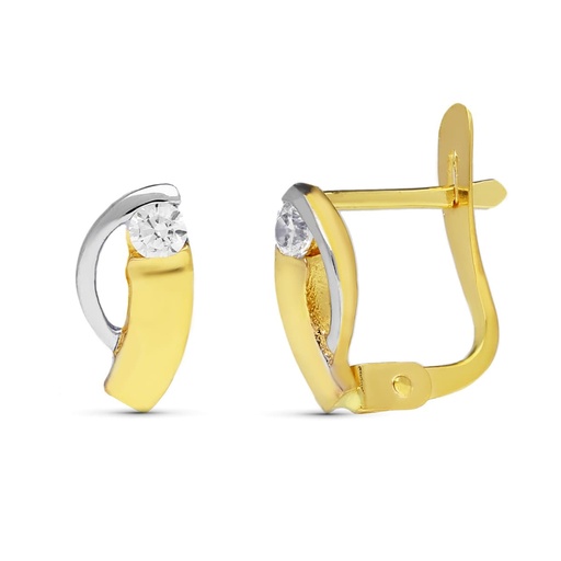 [P9K20508-1] 9K PENDIENTES ORO BICOLOR BANDAS CON CIRCONITAS 10X5 MM CIERRE CATALAN