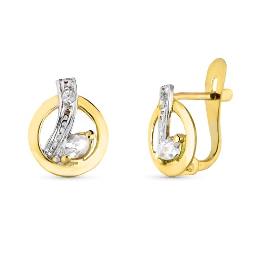 [P9K20575-1] 9K PENDIENTES ORO BICOLOR COMUNION CIRCONITAS 9X7 MM CIERRE CATALAN