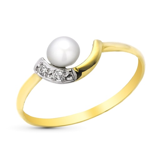 [P9K20589-2] 9K SORTIJA ORO AMARILLO PERLA Y CIRCONITAS