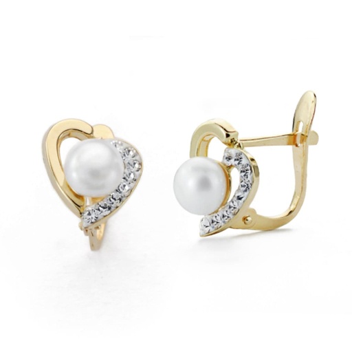 [P9K20607-1] 9K PENDIENTES ORO AMARILLO CORAZON CIRCONITAS Y PERLA 10X8 MM CATALAN