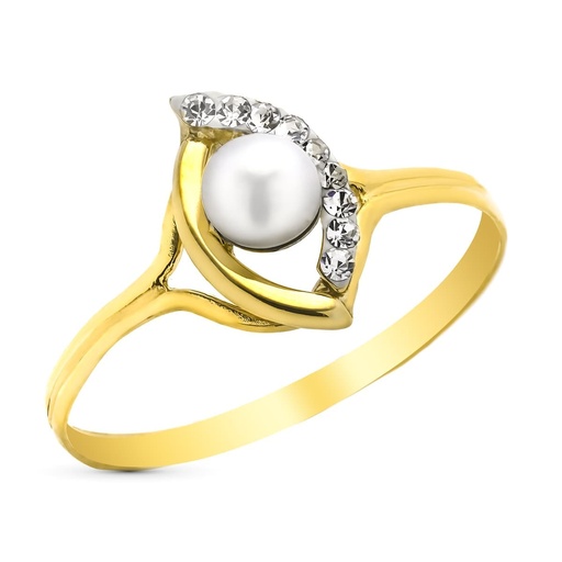 [P9K20608-2] 9K SORTIJA ORO AMARILLO PERLA Y CIRCONITA