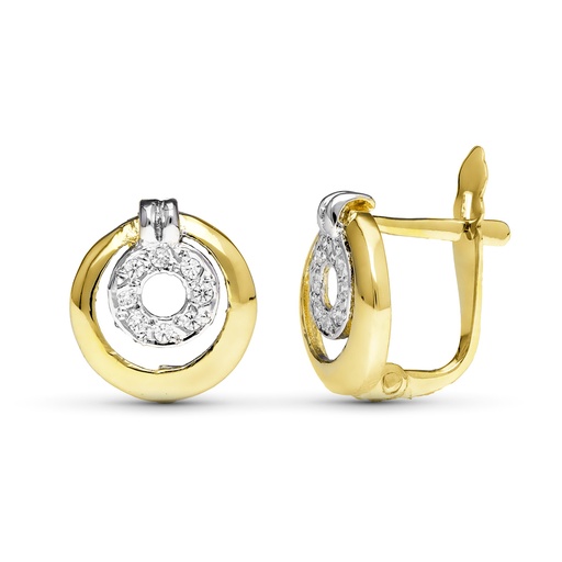[P9K20612-1] 9K PENDIENTES ORO BICOLOR CIRCONITAS 11X10 MM