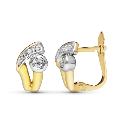 [P9K20613-1] 9K PENDIENTES ORO BICOLOR CIRCONITAS 10X7 MM