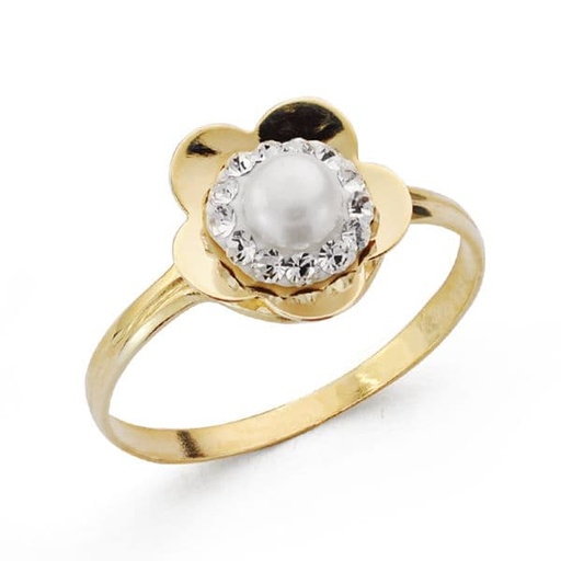 [P9K20639-2] 9K SORTIJA ORO AMARILLO COMUNION PERLA CIRCONITAS
