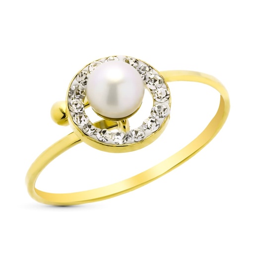[P9K20663-2] 9K SORTIJA ORO AMARILLO PERLA Y CIRCONITAS