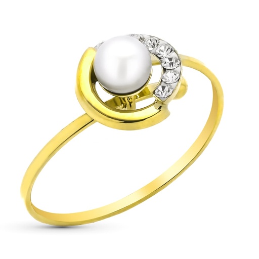 [P9K20664-2] 9K SORTIJA ORO AMARILLO PERLA Y CIRCONITAS