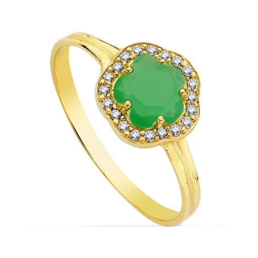 [P9K20723-2VE] 9K SORTIJA FLOR PIEDRA VERDE 6MM CIRCONITAS
