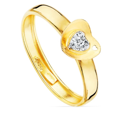 [P9K20761-2] 9K SORTIJA ORO AMARILLO CORAZON 6X7 MM CIRCONITAS