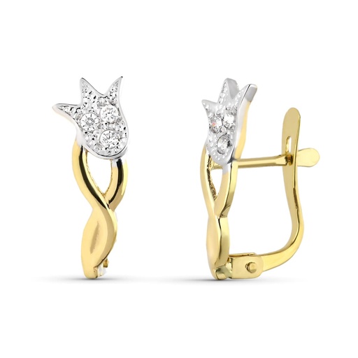 [P9K20774-1] 9K PENDIENTES ORO BICOLOR TULIPAN CIRCONITA 15X5 MM CIERRE CATALAN