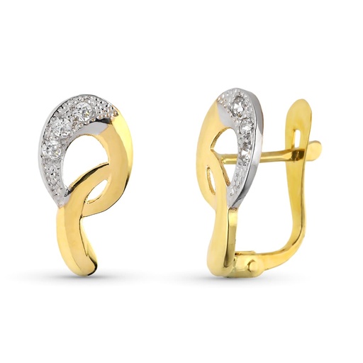 [P9K20776-1] 9K PENDIENTES ORO BICOLOR CIRCONITA 14X7 MM CIERRE CATALAN
