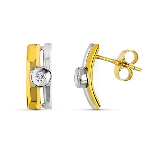 [P9K20778-1] 9K PENDIENTES ORO BICOLOR BANDAS 13X5 MM CIERRE PRESION