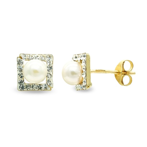 [P9K21103] 9K PENDIENTES PERLA 4 MM Y CIRCONiTAS PRESION