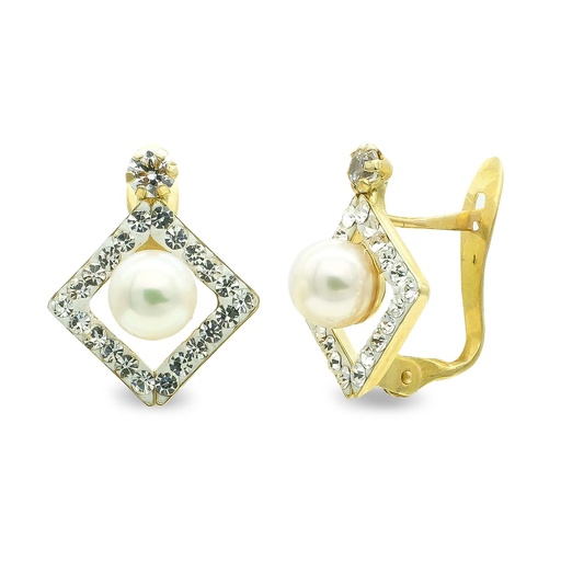 [P9K21105] 9K PENDIENTES PERLA 4.5MM Y CIRCONITAS CATALAN