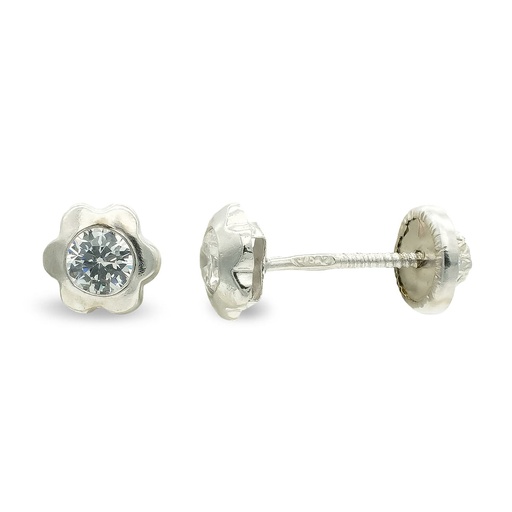 [P9K21156] 9K PENDIENTES ORO BLANCO FLOR CIRCONITA