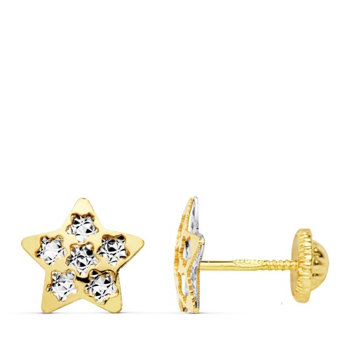 [P9K21177] 9K PENDIENTES ORO BICOLOR ESTRELLAS 8X8 MM