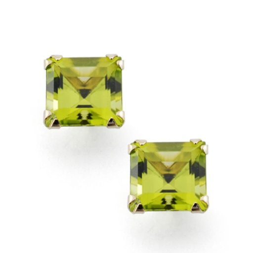 [P9K21184] 9K PENDIENTE ORO AMARILLO OLIVINA NATURAL GARRA BECKHAM 7X7 MM 3.40 QTS