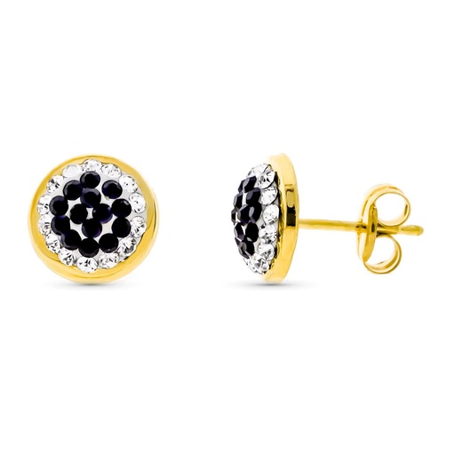 [P9K21186] 9K PENDIENTES ORO AMARILLO CON CIRCONITAS 8 MM CIERRE PRESION