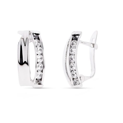 [P9K21187] 9K PENDIENTES ORO BLANCO BANDAS CON CIRCONITAS 14X7 MM CIERRE CATALAN