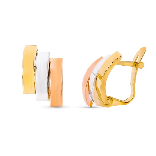 [P9K21191] 9K PENDIENTES ORO TRICOLOR BANDAS BRILLO 14X8 MM CIERRE CATALAN