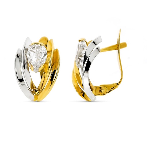 [P9K21198] 9K PENDIENTES ORO BICOLOR BANDAS CON CIRCONITAS 5X4 MM CIERRE CATALAN