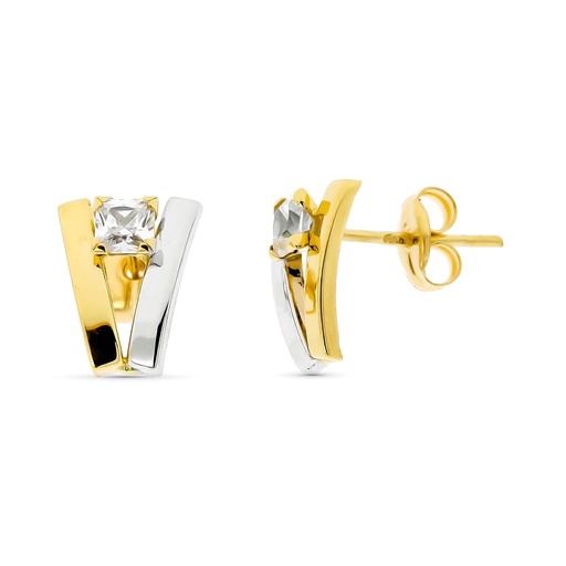 [P9K21199] 9K PENDIENTES ORO BICOLOR BANDAS CON CIRCONITAS CIERRE CATALAN