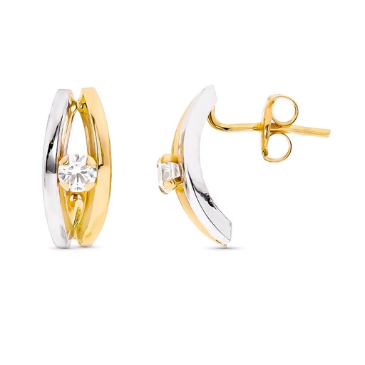 [P9K21200] 9K PENDIENTES ORO BICOLOR BANDAS CON CIRCONITAS CIERRE PRESION
