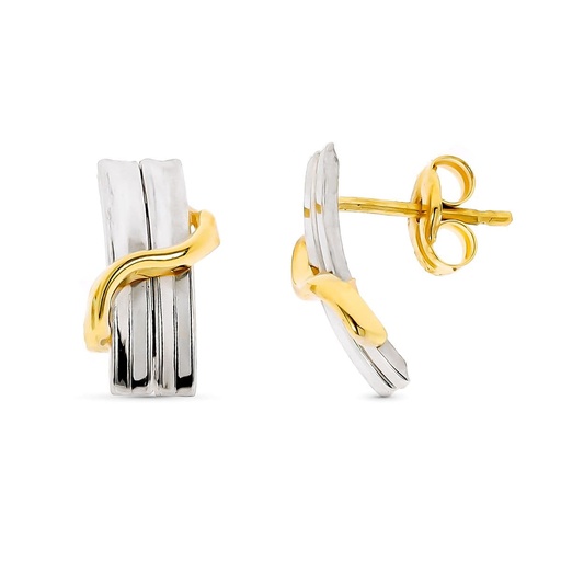 [P9K21241] 9K PENDIENTES ORO BICOLOR BANDAS 12X6 MM CIERRE PRESION