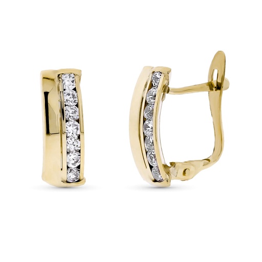 [P9K21242] 9K PENDIENTES ORO BICOLOR BANDAS Y CIRCONITAS 14X5 MM CIERRE CATALAN