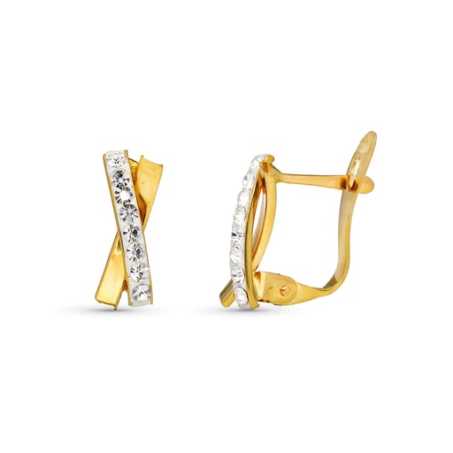 [P9K21243] 9K PENDIENTES ORO AMARILLO BANDAS PIEDRAS 11X4 MM CIERRE CATALAN