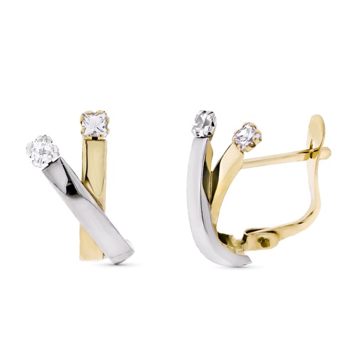 [P9K21245] 9K PENDIENTES ORO BICOLOR BANDA Y CIRCONITA 13X6 MM CIERRE CATALAN